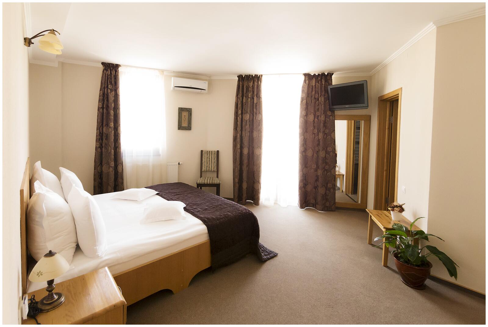 Cameră dublă luminoasă cu pat matrimonial în Hotel Vio